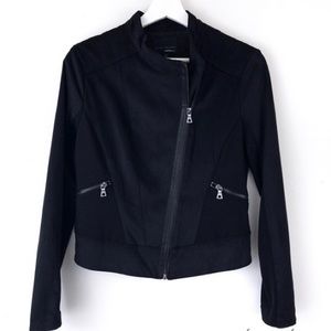 Tahari Black Faux Suede Leather Trim Jacket